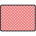 Polka Dots - White on Coral Pink Fleece Blanket (Large) (One Side)