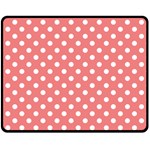 Polka Dots - White on Coral Pink Fleece Blanket (Medium) (One Side)