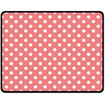 Polka Dots - White on Coral Pink Double Sided Fleece Blanket (Medium) (Two Sides)