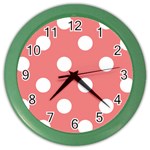 Polka Dots - White on Coral Pink Color Wall Clock