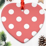 Polka Dots - White on Coral Pink Heart Ornament (Two Sides)