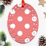 Polka Dots - White on Coral Pink Ornament (Bell) Ornament (Oval Filigree)