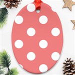 Polka Dots - White on Coral Pink Oval Ornament (Two Sides)