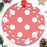 Polka Dots - White on Coral Pink Ornament (Round Filigree)
