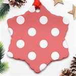 Polka Dots - White on Coral Pink Ornament (Snowflake)