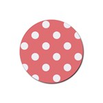 Polka Dots - White on Coral Pink Rubber Round Coaster (4 pack)