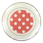 Polka Dots - White on Coral Pink Porcelain Plate