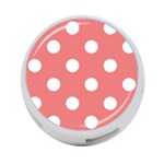 Polka Dots - White on Coral Pink 4-Port USB Hub (One Side)