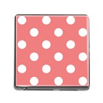 Polka Dots - White on Coral Pink Memory Card Reader (Square)