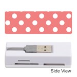 Polka Dots - White on Coral Pink Memory Card Reader (Stick)