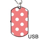 Polka Dots - White on Coral Pink Dog Tag USB Flash (One Side)