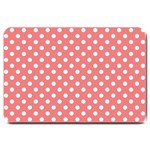 Polka Dots - White on Coral Pink Large Doormat