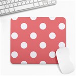 Polka Dots - White on Coral Pink Large Mousepad