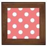 Polka Dots - White on Coral Pink Framed Tile