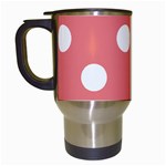Polka Dots - White on Coral Pink Travel Mug (White)
