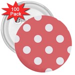 Polka Dots - White on Coral Pink 3  Button (100 pack)