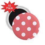 Polka Dots - White on Coral Pink 2.25  Magnet (10 pack)