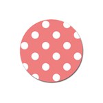 Polka Dots - White on Coral Pink Magnet 3  (Round)