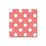 Polka Dots - White on Coral Pink Magnet (Square)