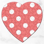 Polka Dots - White on Coral Pink Jigsaw Puzzle (Heart)