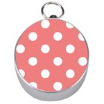 Polka Dots - White on Coral Pink Silver Compass