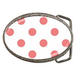Polka Dots - Coral Pink on White Belt Buckle