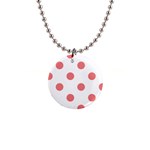 Polka Dots - Coral Pink on White 1  Button Necklace