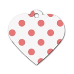 Polka Dots - Coral Pink on White Dog Tag Heart (Two Sides)
