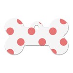 Polka Dots - Coral Pink on White Dog Tag Bone (Two Sides)