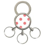 Polka Dots - Coral Pink on White 3-Ring Key Chain