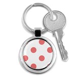 Polka Dots - Coral Pink on White Key Chain (Round)