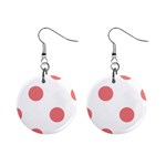 Polka Dots - Coral Pink on White 1  Button Earrings