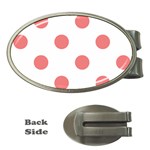 Polka Dots - Coral Pink on White Money Clip (Oval)