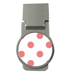 Polka Dots - Coral Pink on White Money Clip (Round)