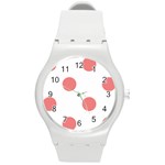 Polka Dots - Coral Pink on White Round Plastic Sport Watch (M)