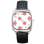 Polka Dots - Coral Pink on White Square Metal Watch