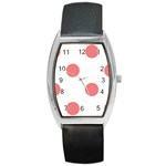 Polka Dots - Coral Pink on White Barrel Style Metal Watch
