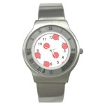 Polka Dots - Coral Pink on White Stainless Steel Watch