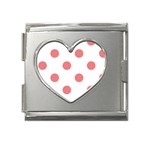 Polka Dots - Coral Pink on White Mega Link Heart Italian Charm (18mm)