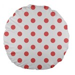 Polka Dots - Coral Pink on White Large 18  Premium Flano Round Cushion