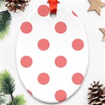 Polka Dots - Coral Pink on White Oval Ornament (Two Sides)