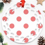 Polka Dots - Coral Pink on White Round Filigree Ornament (Two Sides)