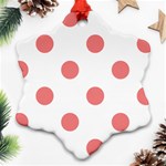 Polka Dots - Coral Pink on White Snowflake Ornament (Two Sides)