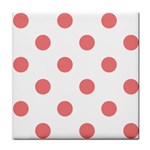 Polka Dots - Coral Pink on White Tile Coaster