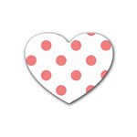 Polka Dots - Coral Pink on White Heart Coaster (4 pack)