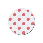 Polka Dots - Coral Pink on White Rubber Coaster (Round)