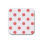 Polka Dots - Coral Pink on White Rubber Coaster (Square)