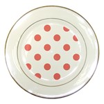 Polka Dots - Coral Pink on White Porcelain Plate