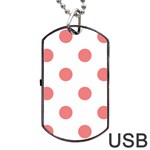 Polka Dots - Coral Pink on White Dog Tag USB Flash (One Side)