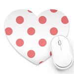 Polka Dots - Coral Pink on White Heart Mousepad